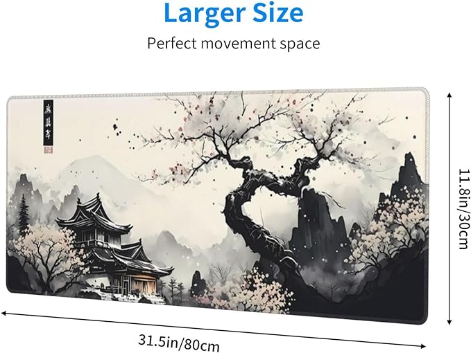 Japanese Mouse Pad, Large Japanese Desk Mat, XL Anime Gaming Keyboard Mat, Non-Slip Rubber Base, Big Extended Desk Protector for Home Office, 31.5”x11.8”