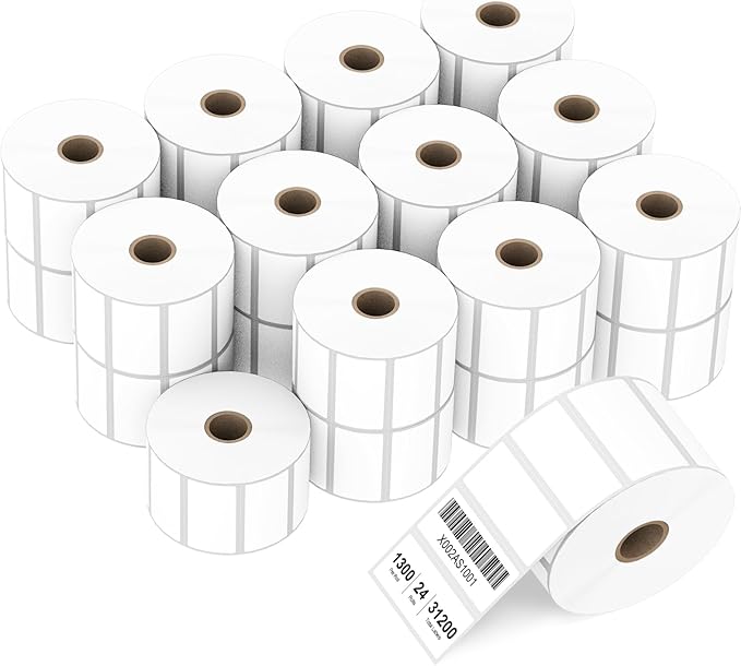 Compatible 2" x 1" Direct Thermal Labels Replacement for Barcodes Postage Address Shipping Compatible with Rollo & Zebra Desktop Printers Adhesive & Perforated (24 Rolls, 1300 Labels/Roll)