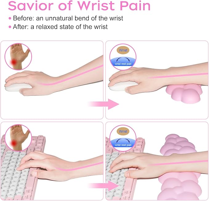 JIKIOU Upgrade Leather Cloud Keyboard Wrist Rest, Cloud Wrist Rest with Non-Slip PU Base, Comfortable Memory Foam Wrist Rest for Computer Laptop Mac Gaming Office and Pain Relief Christmas Wish Gift