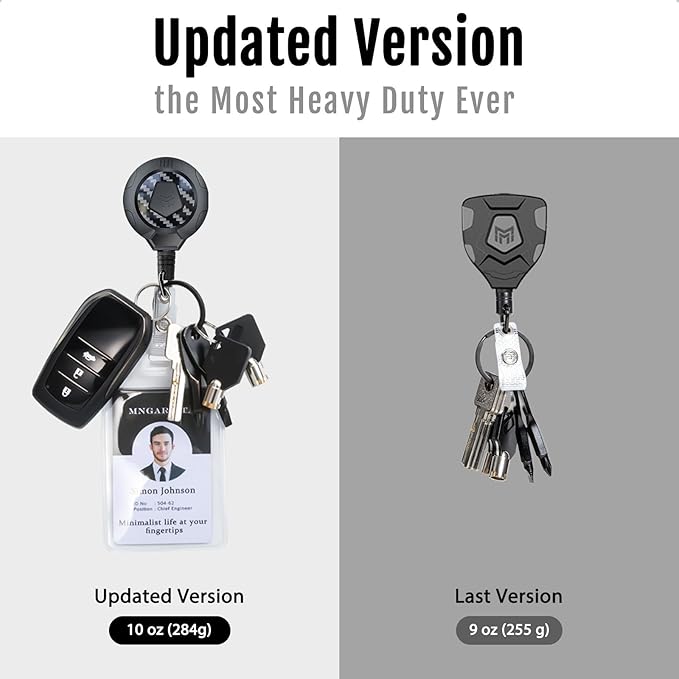 MNGARISTA Upgraded Heavy Duty Retractable Keychain with Belt Clip, 10 OZ Retraction, 31.5" Stainless Steel Cord, 3K Carbon Fiber ID Badge Reel with Badge Strap and Key Ring, 2 Pack