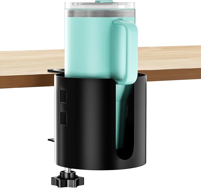 Deeper Desk Cup Holder, OOKUU Anti-Spill Cup Holder for Desk or Table, Sturdy and Durable, Easy to Install, Enough to Hold Coffee Cups, Water Bottles, Gaming PC Office Accessories, Black