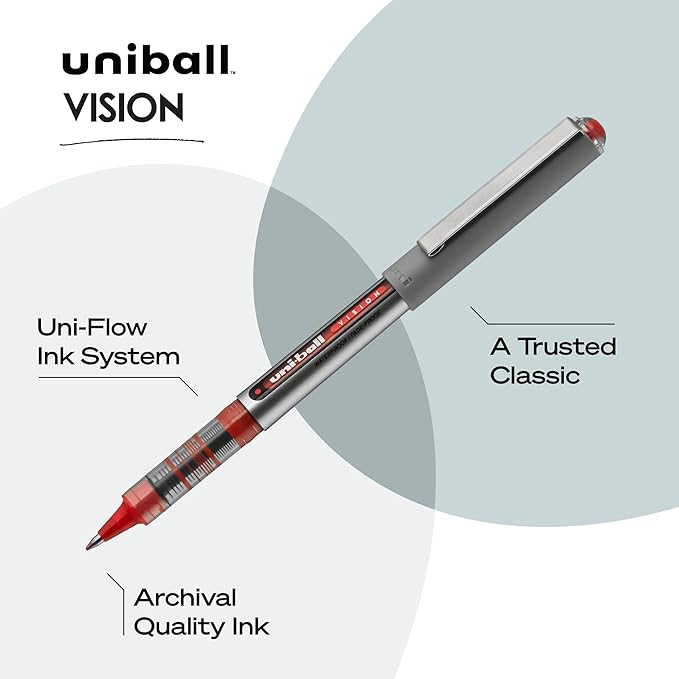 uni-ball uniball Vision Rollerball Pens with 0.7mm Fine Point, Red, 12 Count