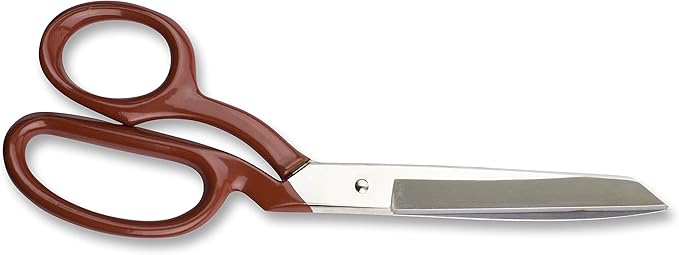 Mundial 8" Industrial Forged Bent Trimmer Dressmaker Scissors - Nickel-Plated Carbon Steel with Ergonomic Red Handles for Precision Cutting