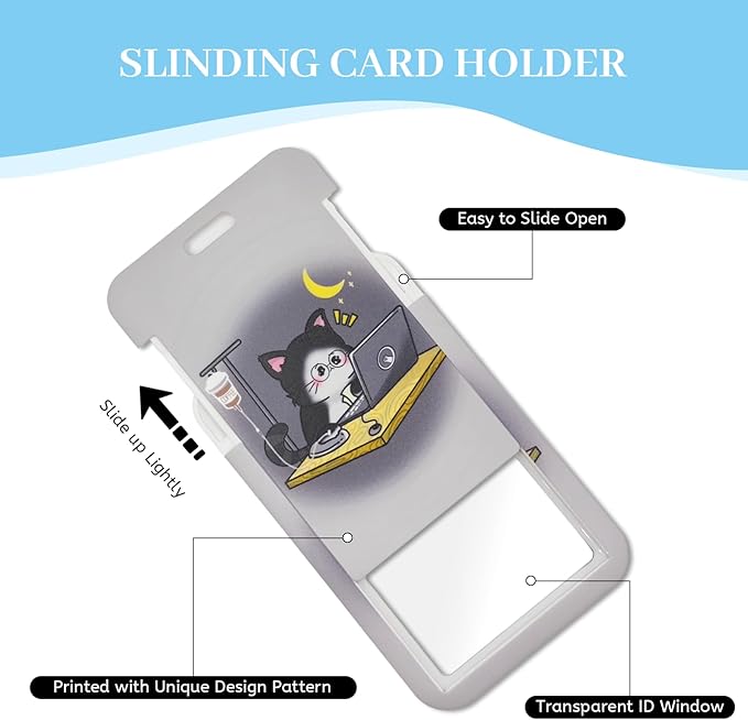 Lanyards for Id Badges, Funny Cute Badge Holder with Retractable Reel Clip, Cat Work Name Tags Keychain Lanyard Vertical ID Card Protector Case for Women Teacher Nurse Nursing Student Office