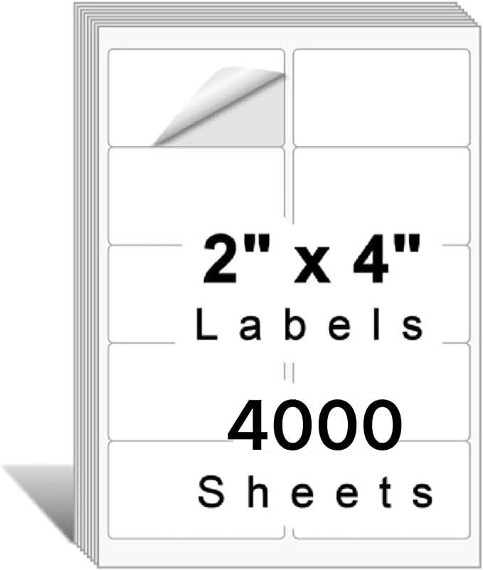 10up Shipping Address Labels 2 X 4 Label, Matte Stickers Paper Compatible with Laser & Ink Jet Printers, 4000 Sheets-40000 Labels (5163/8163/18163)