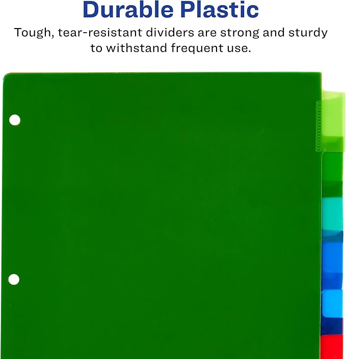 Avery Dividers for 3 Ring Binders, 8-Tab Binder Dividers, Plastic Binder Dividers, Insertable Big Tabs, Multicolor, 1 Set (11901) (Pack of 3)