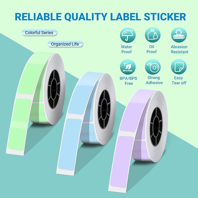 ORGBRO X1 Label Maker Tape, Genuine Thermal Label Print Paper 0.47"×1.57"(12×40mm), Standard Laminated Office Labeling Tape Replacement, 160 Tapes/Roll, 3-Roll, Green/Purple/Blue