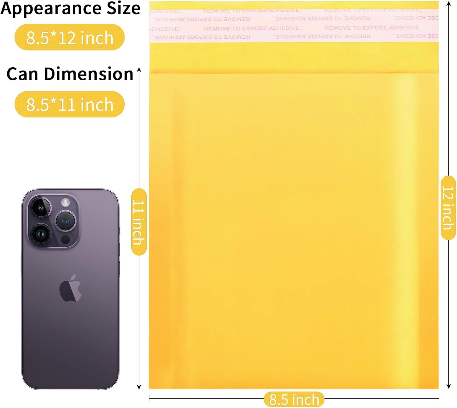 Kraft Bubble Mailers 8.5×12' Inch 50 Pack Yellow shipping envelopes Self-Seal Padded Mailing Envelopes for Jewelry Makeup Supplies and Small Business Packaging