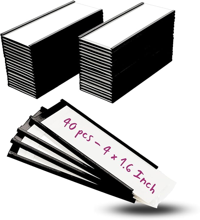 Availey 40 Pack Magnetic 'C' Channel Label Holders for Metal Racks and Shelves with Protective Films and Replacement Strips 4" x 1.6"
