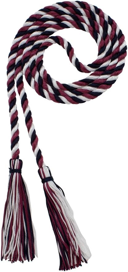 Tassel Depot Graduation Honor Cord - Navy/Maroon/White - Every School Color Available - Made in USA