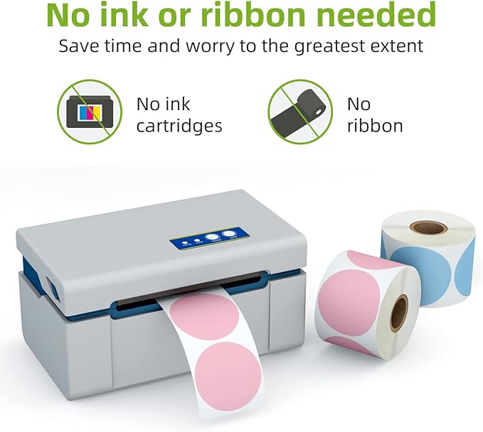 2" Color Circle Direct Thermal Labels, Self-Adhesive Round Direct Thermal Stickers, Multi-Purpose Roll Sticker Labels for DIY Logo Brand Design, QR Code, Name Tag(6 Rolls, 4500 Labels)