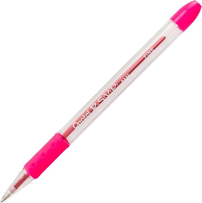 Pentel R.S.V.P. Ballpoint Pen, 0.7mm Fine Tip, Pink Ink, Box of 12 (BK90-P)