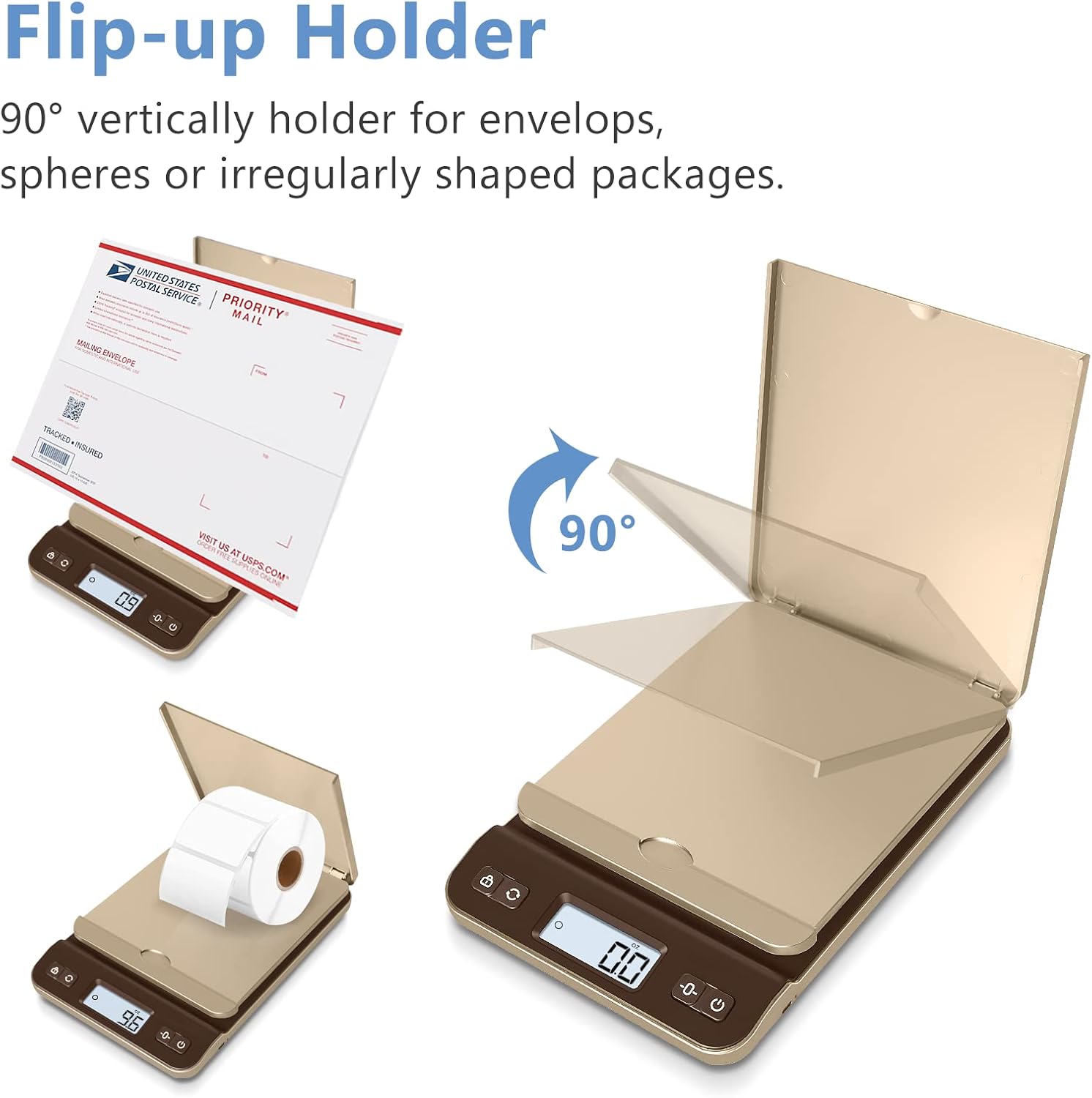 QP Digital Shipping Postal Scale, 86lb/0.1oz Accuracy Postage Scale with Hold/Tare Function, LCD Display, Flip-up Holder Package Scale, UPS Postal Scale for Packages, Battery & Tape Measure Included