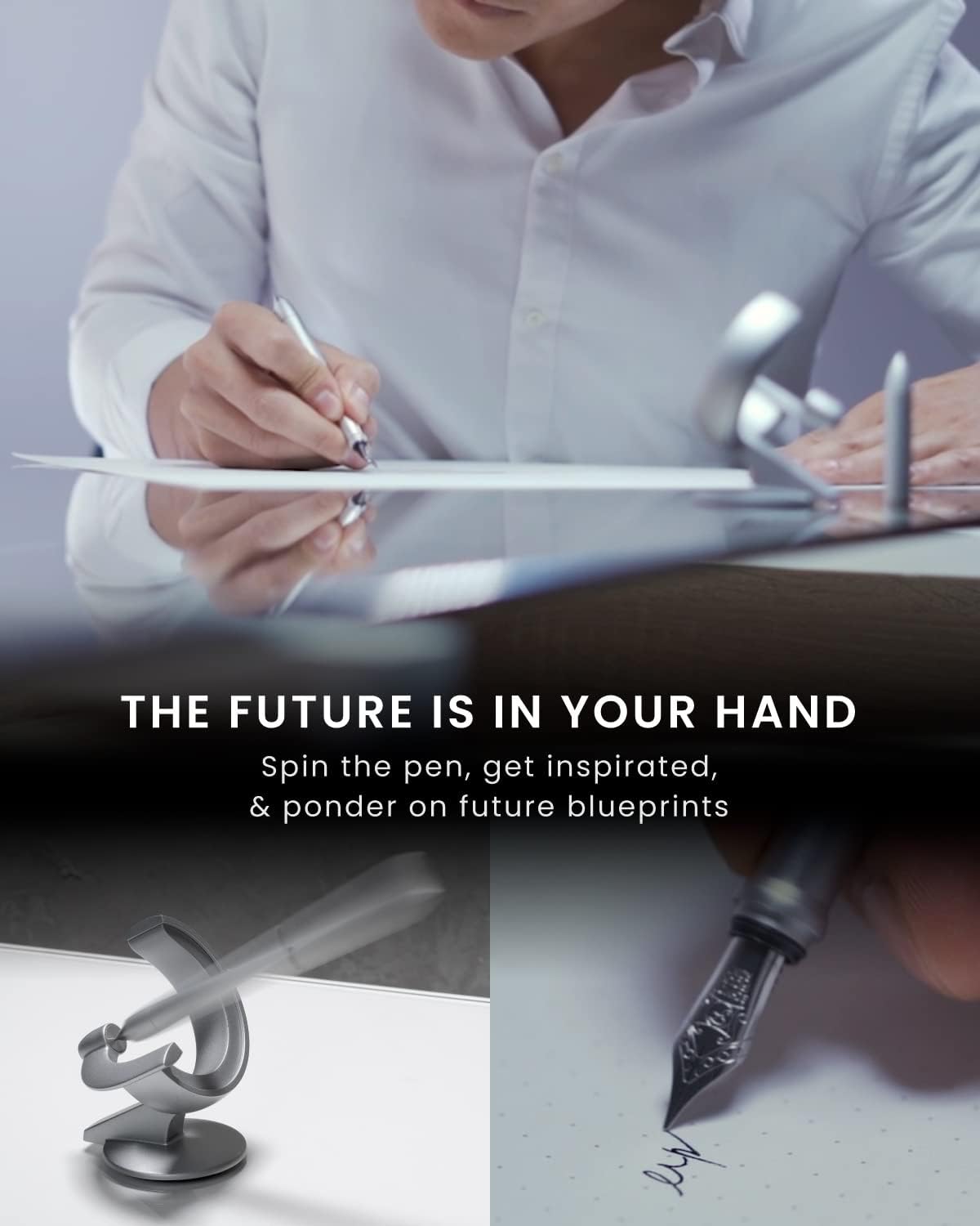 novium Hoverpen Future Edition - Luxury Fountain Pen & Rollerball Pen All-In Gift Box, Fine Nib, Futuristic Aesthetic, Aerospace Metal Made, Free Spinning Executive Pen, Gifts for Boss (Deep Black)