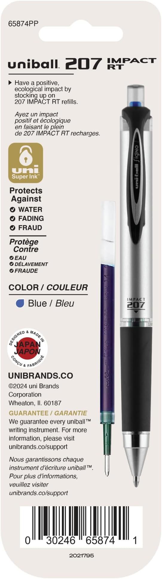 uniball Refill For Gel 207 Impact Rt Roller Ball Pens, Bold Conical Tip, Blue Ink, 2/pack