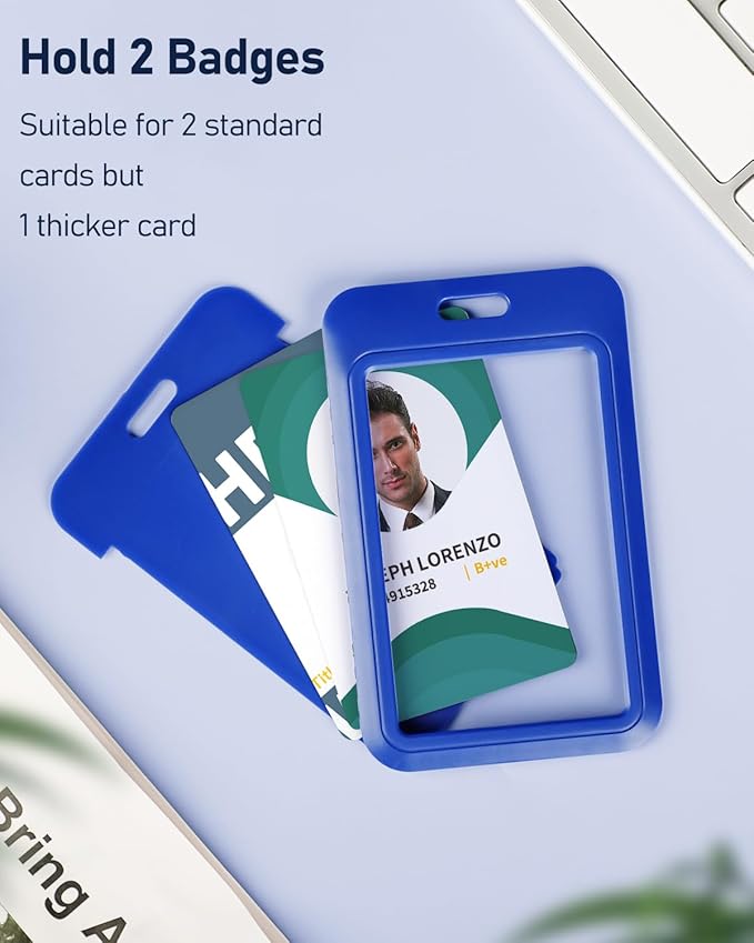 Uniclife 1 Pack Sliding ID Badge Holder Vertical Hard Plastic Case with Clear Window Blue Card Protector Pouch for Office School ID Credit Cards Proximity Key Cards Driver’s Licenses and Passes
