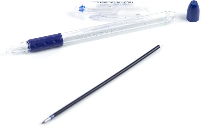 Pentel® R.S.V.P.® Ballpoint Pens, Fine Point, 0.7 mm, Clear Barrel, Blue Ink, Pack of12