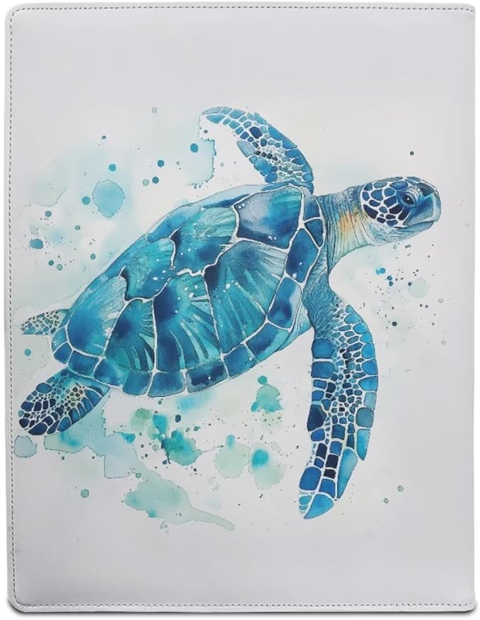 Office Folder Turtle Blue Print PU Leather Padfolio with A4 Size Clipboard Clip for Business Resume Interview Document Sleeve Binder Folder for Men/Women
