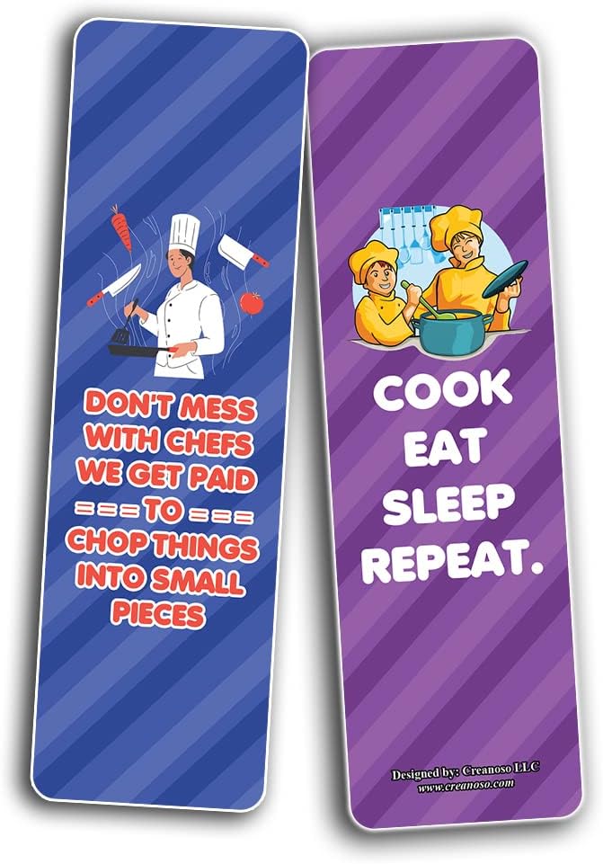 Creanoso Funny Cooking Bookmarks (2-Sets X 6 Cards) – Daily Inspirational Card Set – Interesting Book Page Clippers – Great Gifts for Adults and Professionals