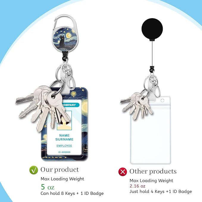 Black Cat Lanyards for Id Badges, Starry Night Badge Holder with Retractable Reel Clip, Work Name Tags Keychain Lanyard with ID Holder, ID Card Protector for Women Teacher Nurse Doctor Office