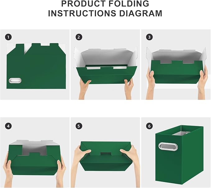 Oterri File Organizer, Small Storage Box, Cardboard File Folder Organizer, Collapsible File Box, Hanging File Organizer for Letter Size, Portable File Box with Handle, Only Box (Dark Green,6 Packs)