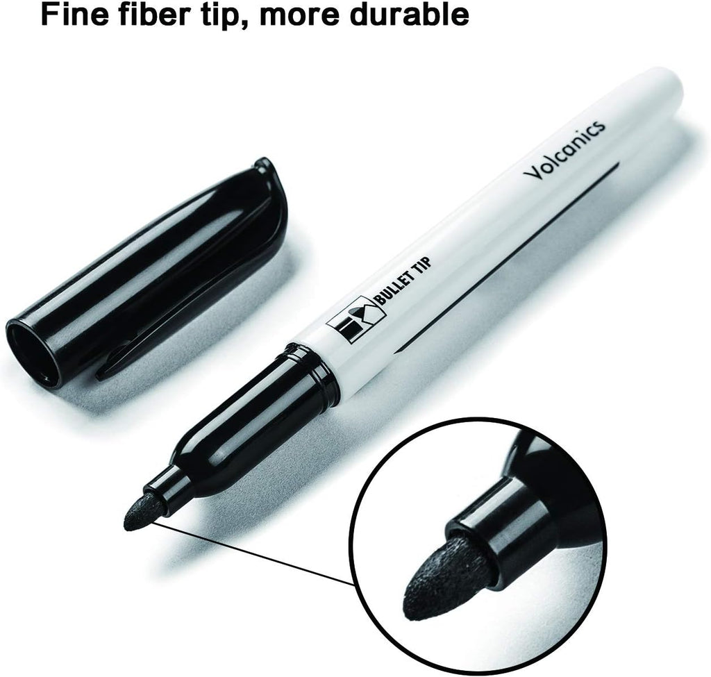 Volcanics Black Dry Erase Markers Low Odor Fine Whiteboard Markers Thin Box of 80