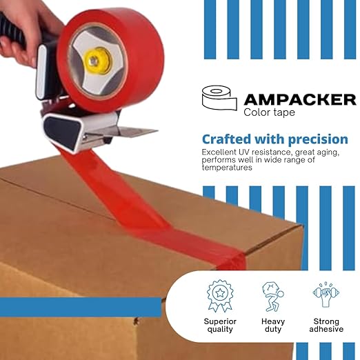 Heavy Duty Packaging Color Tape for Shipping,Packing and Moving 3" Wide x 2.0 Mil Thick -110 Yrd Roll -Acrylic Adhesive Tape for Box Sealing. (1 Roll, Red, 3" Wide x 110 yds)