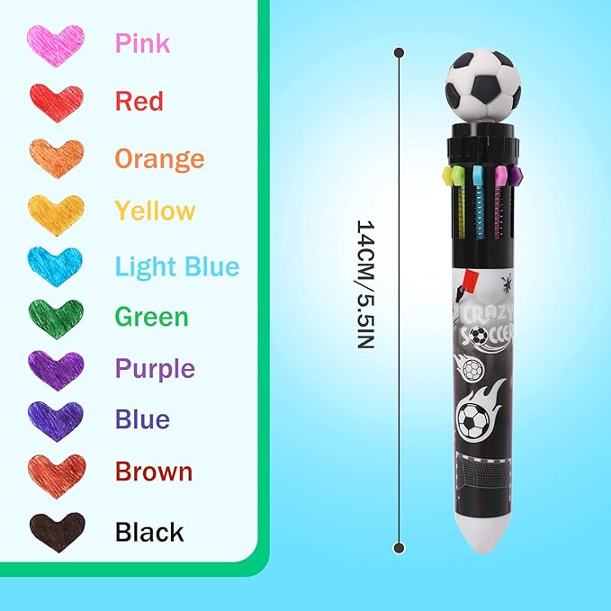 Multicolor Ballpoint Pen 0.7 mm, 10-in-1 Colored Pens Fine Point Retractable World Cup Soccer Ballpoint Pens for Office School Students Kids Christmas Gift, 6 Pack