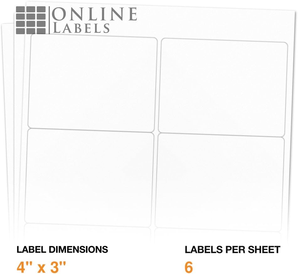 4 x 3 Rectangle Mailing Labels - Permanent, White Matte - Shipping, Wine, Product - Pack of 3,000-500 Sheets - Inkjet/Laser Printers - Online Labels