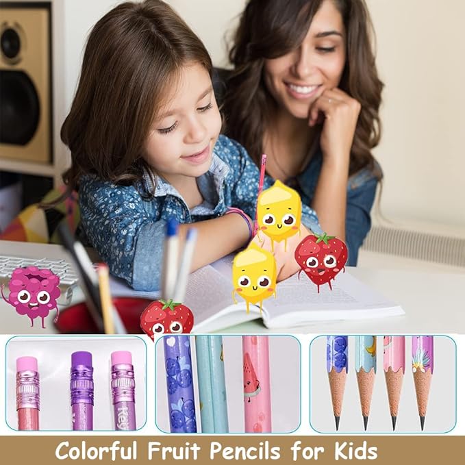 60 Pieces Scented Pencils for Kids Scented Pencils with Erasers Fruit HB Graphite Pencil for School Stationery Party Reward Supplies