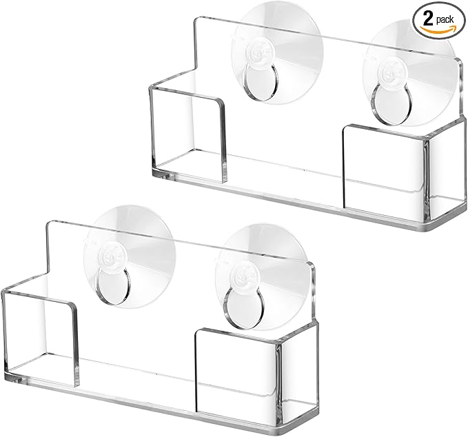 Window Mount Business Card Holder with Suction Cups Acrylic Single Pocket Organizer Clear Card Holder Acrylic Display Storage for Home Office(Simple)