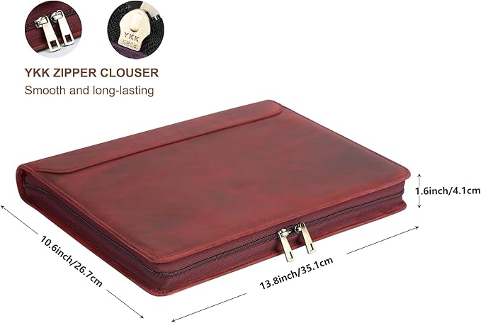 Free Engraved Name, Personalized Leather Binder Portfolio, 3 Ring Binder Business Portfolio for Women, Zippered Padfolio with A4 Clipboard, Organizer for A4 Legal Sized Notepad, Customized Gift, Red