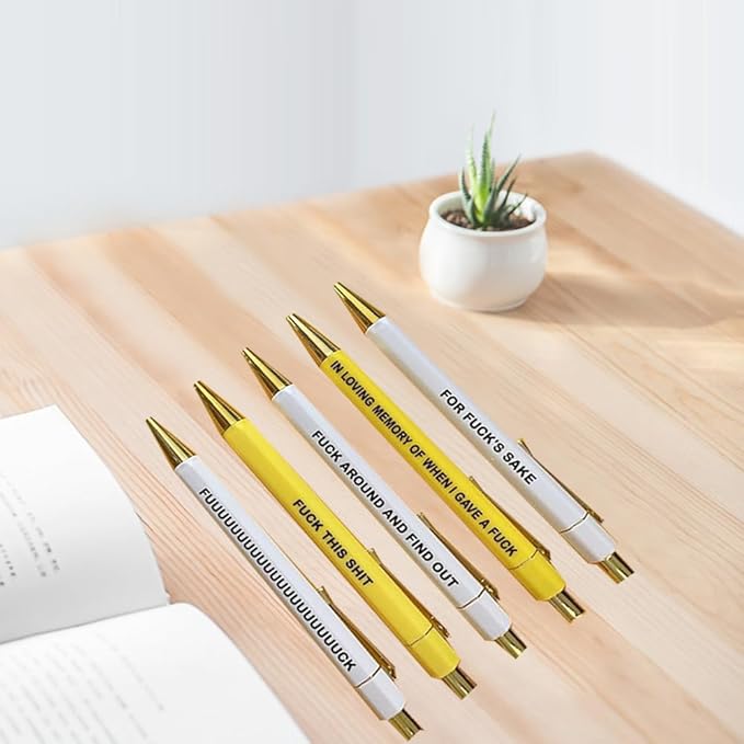 Funny pens,5-Count,Black Ink,Medium Nib 1.0mm,Funny Office Gifts for Coworkers,Personalized Pens Vibrant Funny Quotes Word Daily Pen (BY)