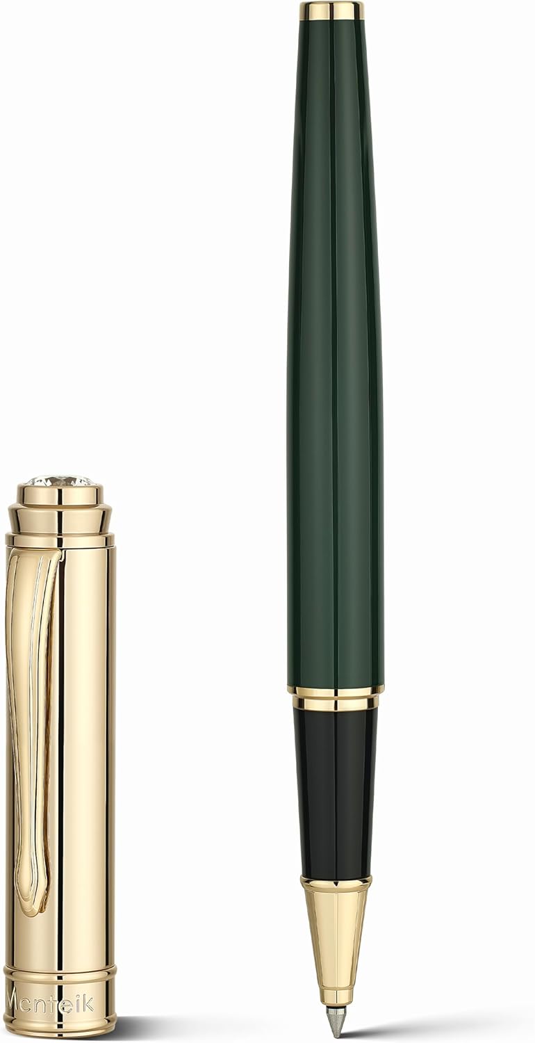 Luxury Rollerball, With 8mm Brilliant diamond,Green Lacquer Pen, Attractive 24K Gold Finish, Schmidt Ink Refill,Glitter Fancy Pens Gifts for Men & Women, Office, Executive, Nice Designer pens