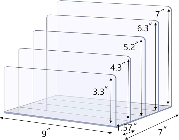 Sooyee File Organizer for Desk, Mail Organizer Countertop,4-Section File Holder for Home Office,Book Organizer,Acrylic Desk Organizer for Letter, Document, Notebook, Binder, Purse, Palette,Clear