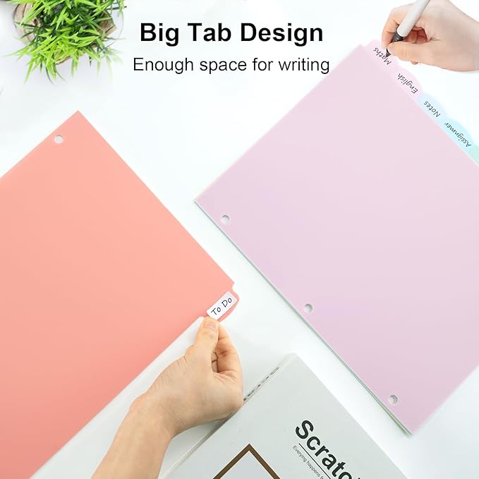 16 Count/2 Sets Write & Erase Binder Dividers with Tabs, Durable Plastic 8 Tab Dividers for 3 Ring Binder Letter Size, Separators for Student School Home Office Document Organizer, Pastel