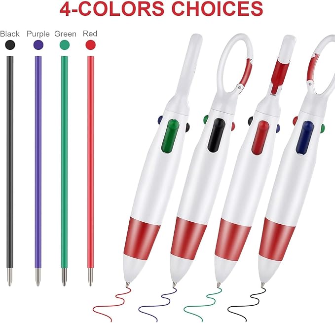 Retractable Shuttle Pens, 4 Count 4-in-1 Multicolor Ballpoint Pens 1.0mm Retractable Pens with Carabiner Clip Ballpoint Gift Pens for Office School Supplies Students Adults Kids Nurses