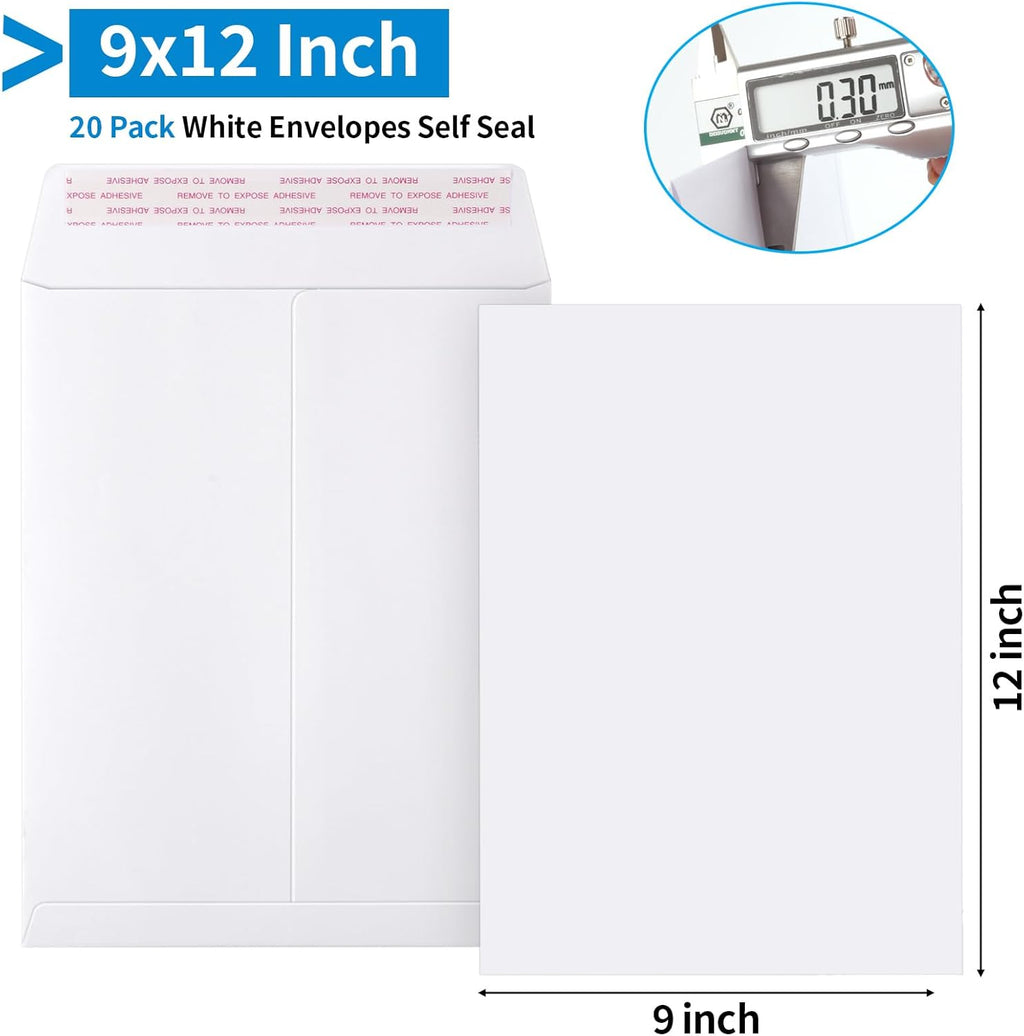 20 Pack Catalog Envelopes Self Seal, 9 x 12 Inches Catalog Mailing Envelopes, White Manila Envelopes for Mailing, Organize, Storage, Home, Office