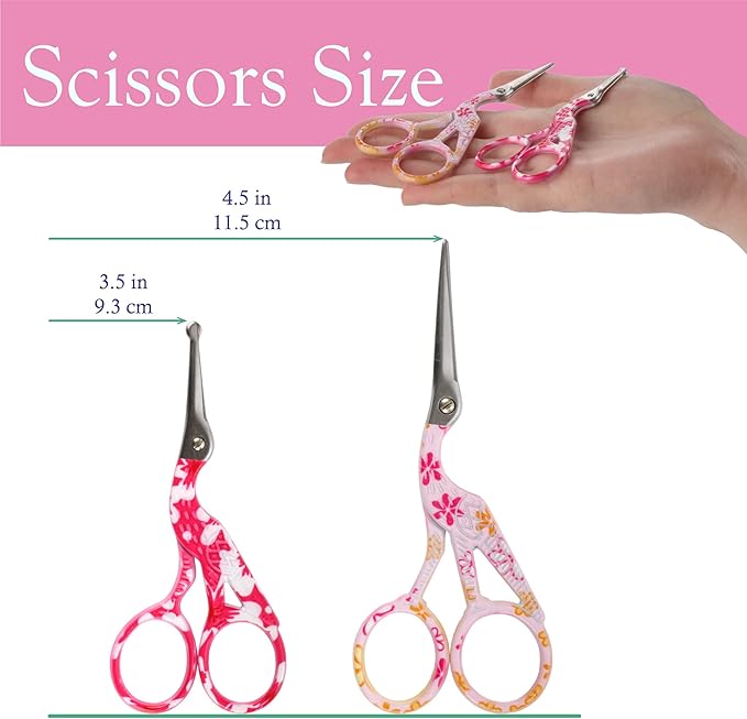 Stork Bird Rounded Safety Tip Embroidery Craft Stainless Steel Crane Scissors - Assortment E - 20 Pairs