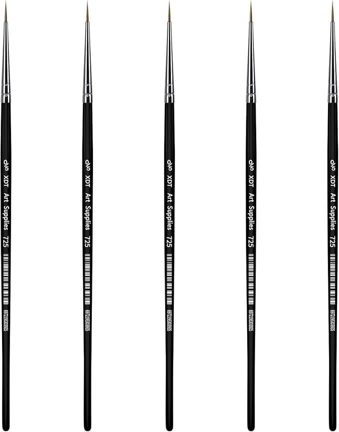 XDT#725 Micro Detail Artist Pin Point Painting Brush Set of 5 Piece #00000 Brushes Set, Acrylic Watercolor Oil, Fine Detailing Painting, Art, Scale Models, Easy Grip Handles.