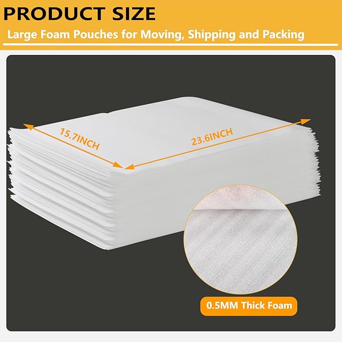 16”x24” 50Pack Foam Pouches, Large Moving Supplies for Packing Dishes Artwork, 0.5MM Thick Cushion Foam Bags for Storing Shipping Breakables, fragile Padding Material Sleeves for Fragile Plates China