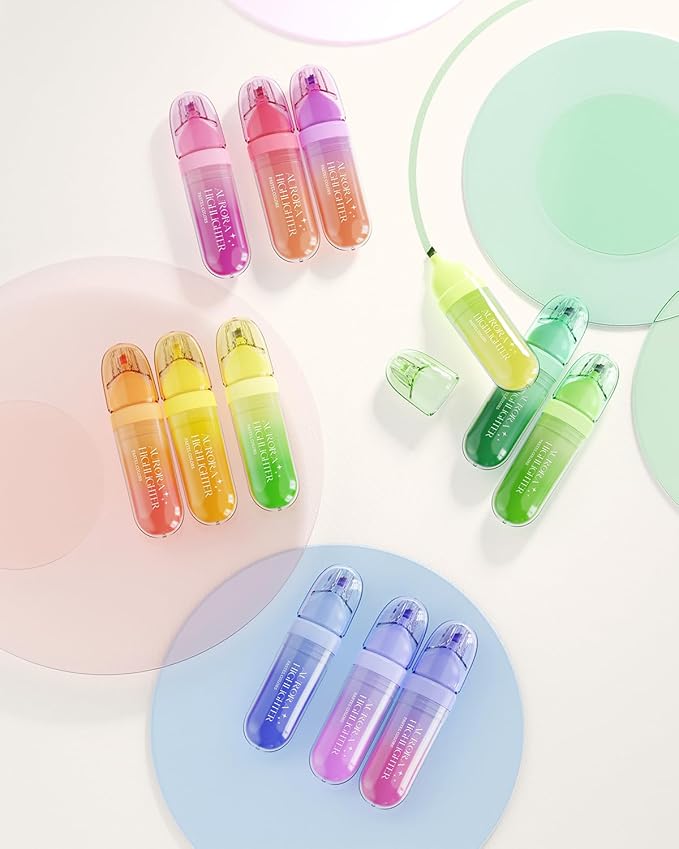 Four Candies 12 Pcs Highlighters Assorted Colors, Cute Pastel Highlighter Set, Dry Quickly, Soft Chisel Tip, Assorted Colors Bible Highlighter for No Bleed, Aesthetic Highlighters for School, Office
