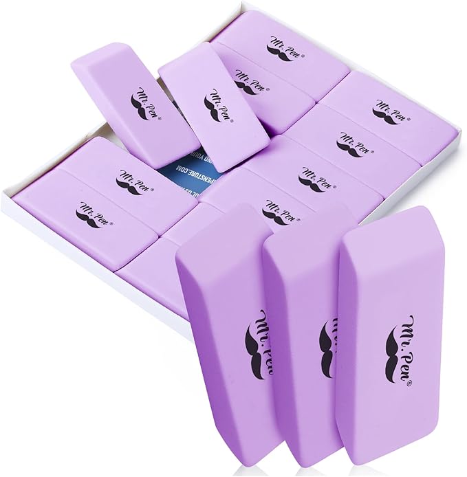 Mr. Pen- Erasers, 12 Pack, Purple Pencil Eraser, Erasers for Pencils, Mr Pen Erasers, Erasers for School, Large Eraser, Block Erasers for School, Rubber Eraser, Large Erasers for School