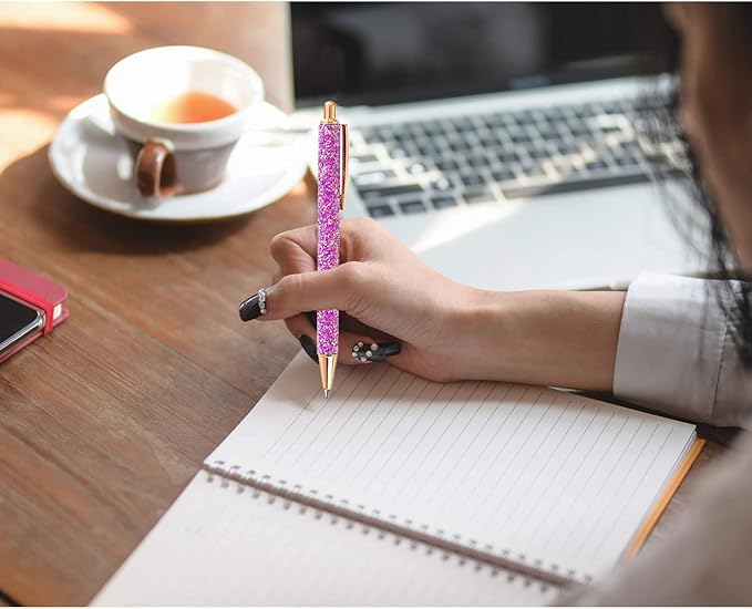 9 Pcs Fancy Pens for Women Glitter Colorful Ballpoint Pens Metal Retractable Pens Black Ink Medium Point 1.0 mm Pretty Cute Sequins Pens Journaling Pens for Women Girls (Classic style)