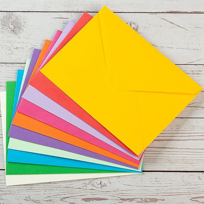 50 Pack A6 Envelopes for 4 x 6 Greeting Cards, Birthday Party, Photos, Baby Shower and Wedding Invitation Cards, 6 1/2 x 4 3/4 Inches (Multicolor)