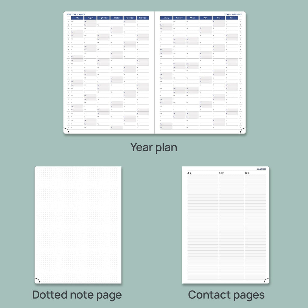 POPRUN Academic Planner 2025-2026, 8.5'' x 11.25'', Quarter-Hourly Appointment Book (July 2025-June 2026) with PU Leather Soft Cover, Dual Pockets, Monthly Tabs, 100GSM Thick Paper - Claret