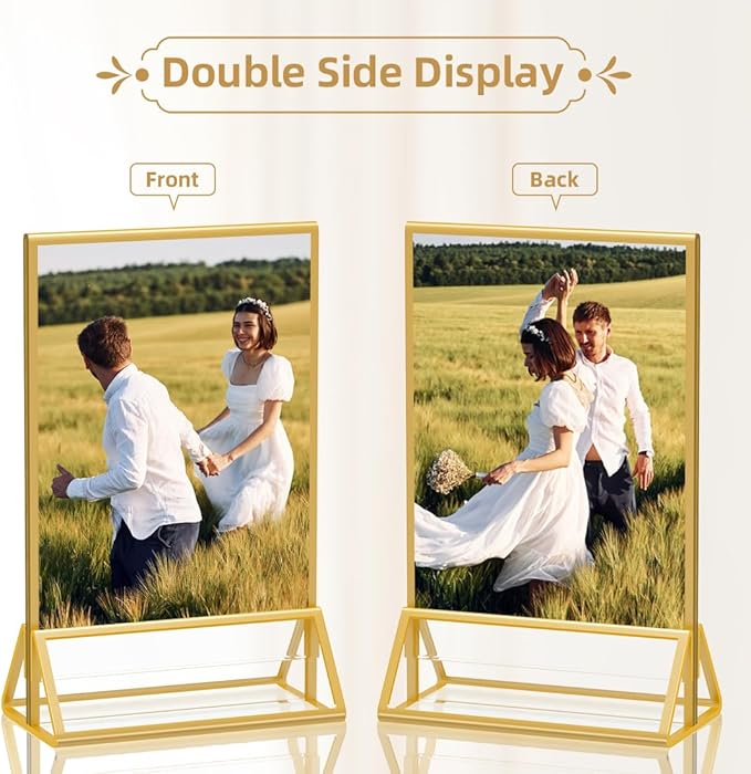 4X6 Gold Frames Double Sided Acrylic Sign Holder Tabletop Picture Frames Vertical Display Stand for Shop School Home Photos Wedding,Set of 6