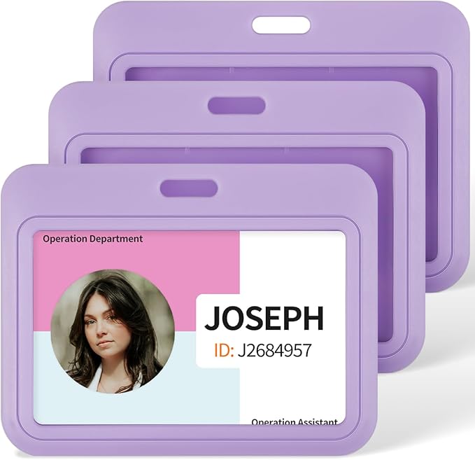 Uniclife 3 Pack Sliding ID Badge Holder Light Purple Horizontal Hard Plastic Case with Clear Window Card Protector Pouch for Office School ID Credit Cards Proximity Key Cards Driver’s Licenses