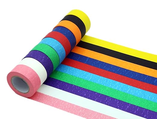 Colorful Masking Tape, Decorative Colored DIY Tape for Arts & Crafts, Labeling or Coding - Art Supplies for Kids - 10 Different Color Rolls, 1 Inch x 16 Yards