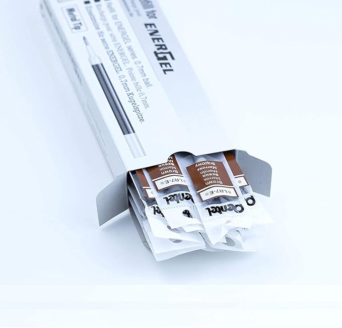 Pentel Refill Ink for EnerGel RTX Retractable Gel Pen 12 Pack, 0.7mm, Medium Point, Brown (LR7-E)